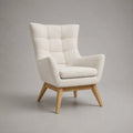 Fauteuil rembourré en polyester bouclé écru avec pieds en bois clair structure arrondie 75 x 85 x 95 cm