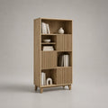 Bibliothèque avec portes rainurées en MDF finition chêne clair structure rectangulaire 90 x 35 x 180 cm