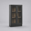 Bibliothèque 100x40x180 cm en MDF noir avec 2 portes vitrées et étagères