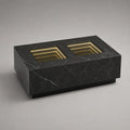 Table basse rectangulaire 120 cm en MDF effet marbre noir avec compartiments vitrés et éclairage LED intégré 120 x 60 x 35 cm
