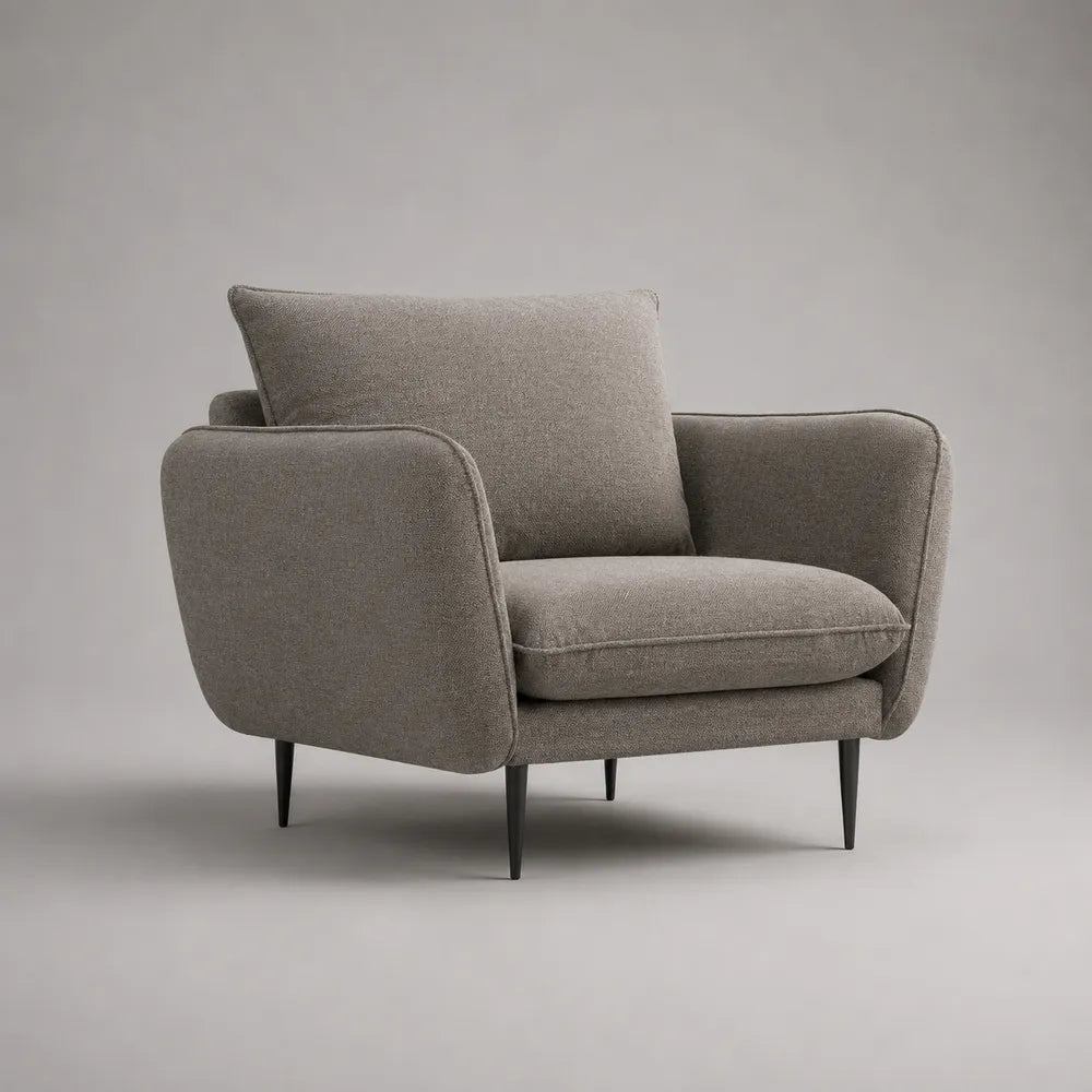 Fauteuil de salon 80x85x85 cm en polyester gris avec accoudoirs et pieds en acier noir