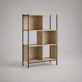 Bibliothèque ouverte en panneaux mélaminés chêne clair avec structure en acier noir 80 x 30 x 150 cm