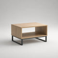 Table basse rectangulaire 100 cm avec niche ouverte en panneaux de particules effet chêne et structure en acier noir 100 x 60 x 45 cm