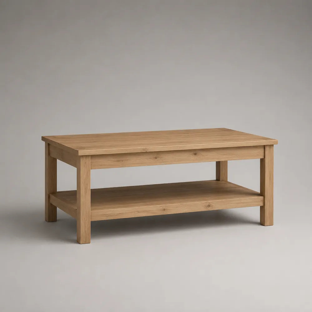 Table basse rectangulaire en bois effet chêne avec tablette inférieure ouverte 120 x 70 x 45 cm
