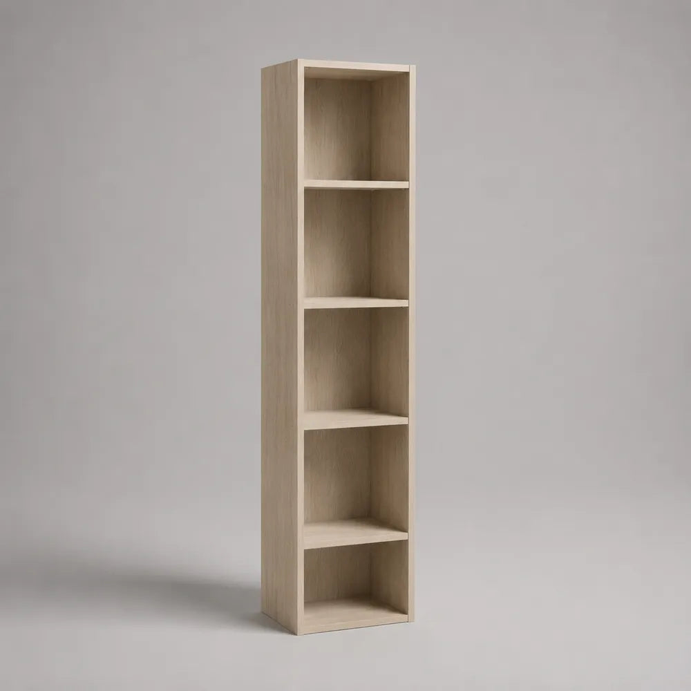 Bibliothèque étroite ouverte en MDF chêne clair avec 5 étagères 40 x 30 x 180 cm