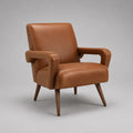 Fauteuil rembourré en cuir synthétique PU marron avec pieds en bois 78 x 82 x 85 cm