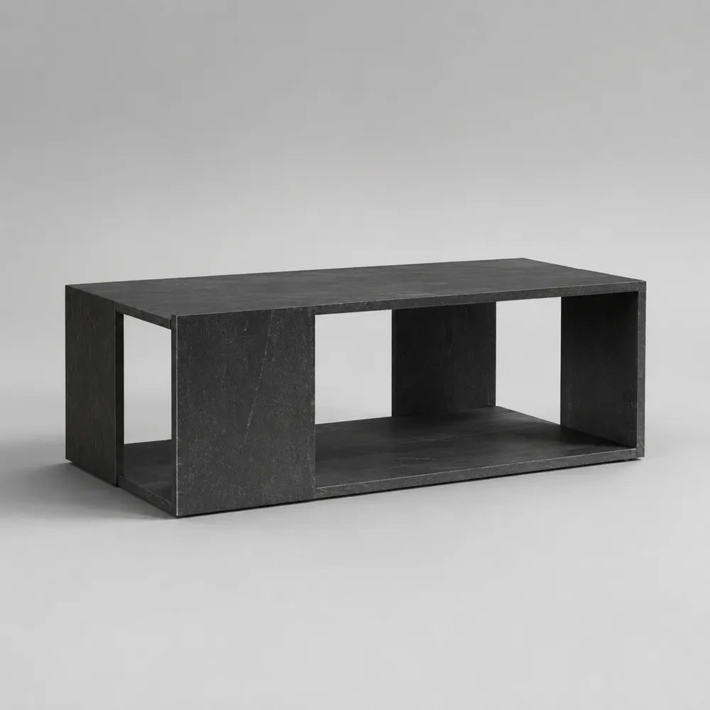 Table basse rectangulaire 120 cm en MDF effet pierre noire avec rangement ouvert 120 x 60 x 35 cm